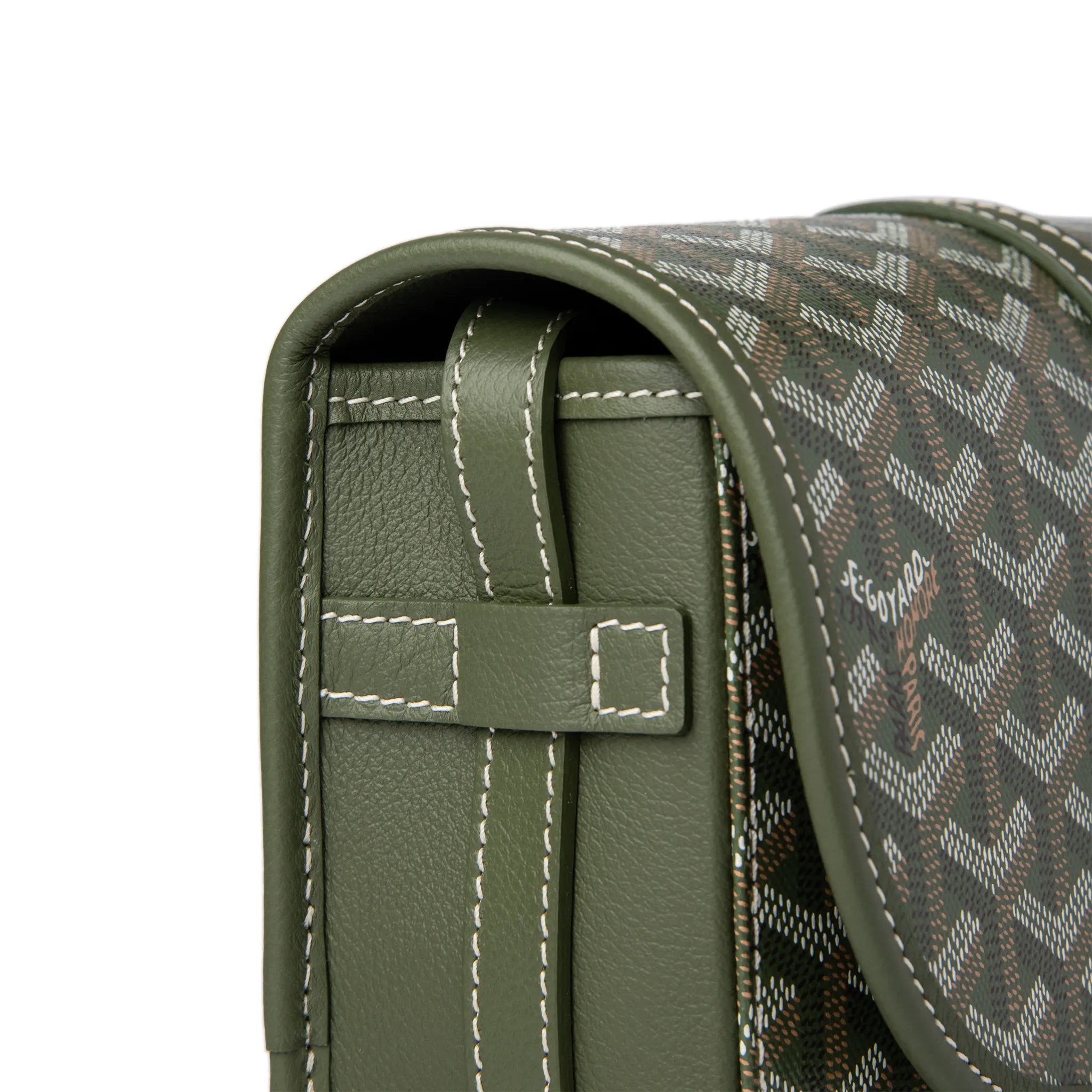 Corner view of Goyard Goyardine Belvedere II Khaki PM Messenger Bag